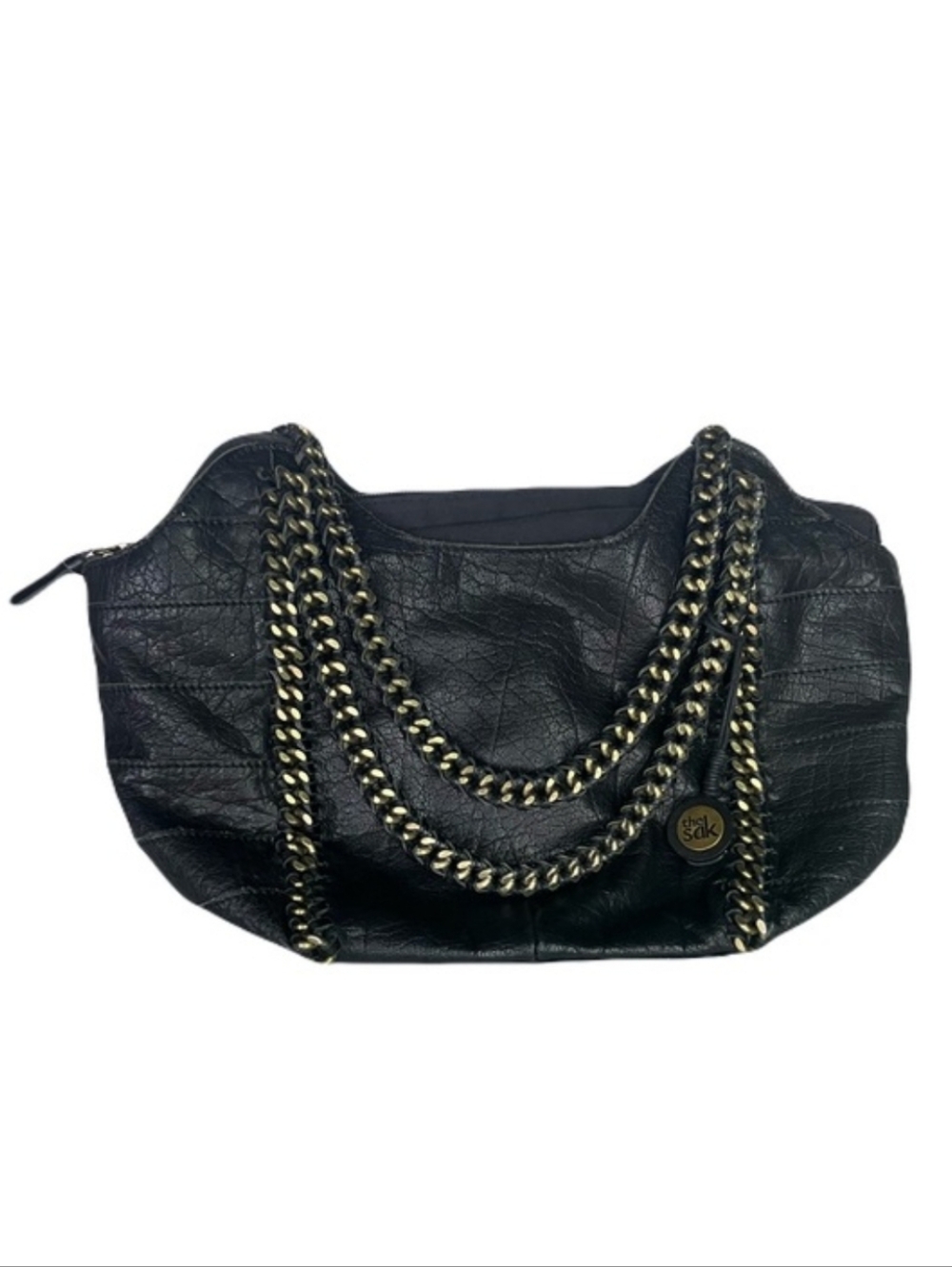 The Sak Black Slouchy Hobo Style Shoulder Bag with Gold Chain Accents